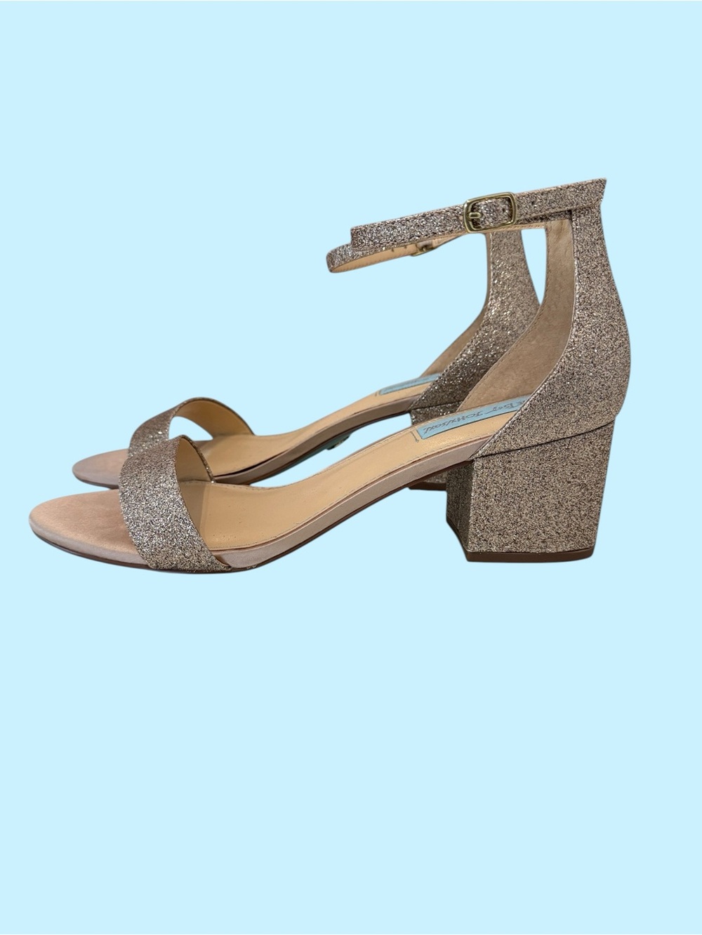 Betsey Johnson Gold Glitter Ankle Strap Block Heels - New Size 8.5 - Picture 2 of 7